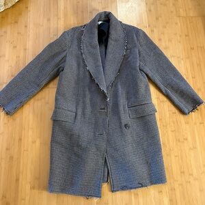 IRO Black and White Houndstooth Raw Edge Jacket 100% wool Size 36